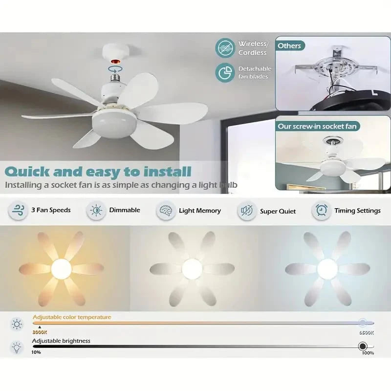 2-in-1 Portable Ceiling Fan with Light With Remote Control