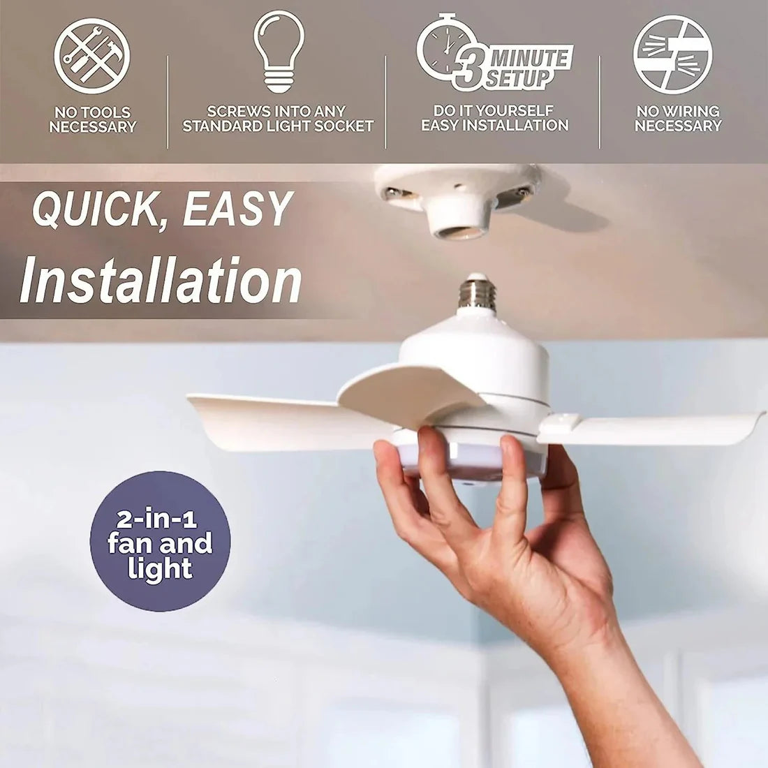 2-in-1 Portable Ceiling Fan with Light With Remote Control